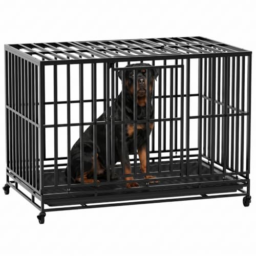 Image of BestPet 49 inch Heavy Duty Dog Crate for Large Dogs with Removable Tray Wheels