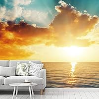 Wall Mural Beach and Blue Sea Removable Self-Adhesive Wallpaper Wall Decoration for Bedroom Living Room - 66x96 inches