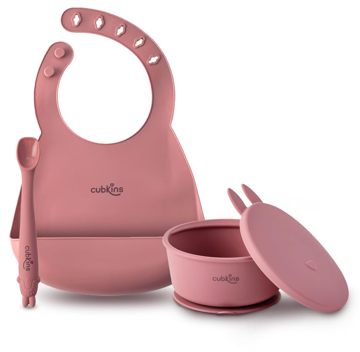 Cubkins Silicone Suction Bowl, Adjustable Bib with Early Feeding Bendable Spoon for Feeding Babies | BPA Free, Washable and Reusable Bowl & Bib for Kids, Toddlers (Raspberry)-image-34