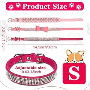 4 Pcs Pink Dog Collar Spiked Studded Dog Collars Pearls Dog Necklace Dog Collar with Rhinestone Bow Knot Crystal Diamond Colorful Flower Bling Girl Dog Cat Collars for Dogs(Cute Style,Small)