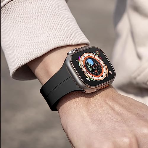 Magnetic Compatible with Apple Watch Band 49mm 45mm 44mm 42mm 41mm 40mm 38mm Men Women,Silicone Soft Sport Replacement Wristband for iWatch Ultra Strap Series 8 7 6 5 4 3 2 1 SE (49mm/45mm/44mm/42mm,