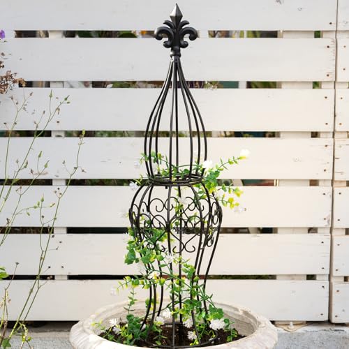 GOOOXIM Obelisk Metal Garden Trellis for Climbing Plants - 29.5 in by 6.3 in Durable Iron Structure, Easy Assembly, Perfect for Potted Vines & Roses - Modern Vertical Gardening Support