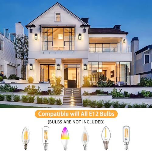 Image of 15 inch Black Outdoor Wall Lantern 2-Light, Outside Wall Sconce Light | Industrial Porch Light Wall Mount with E12 Sockets, Waterproof Modern Exterior Lamp Lighting, Black (No Sensor)