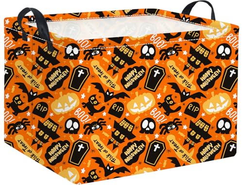 Image of Rectangular Halloween Basket for Boys and Girls Kids Trick or Treat Pumpkin Basket for Halloween Parties Cute Storage Bin Organizer Box Room Decor(Spider Halloween)