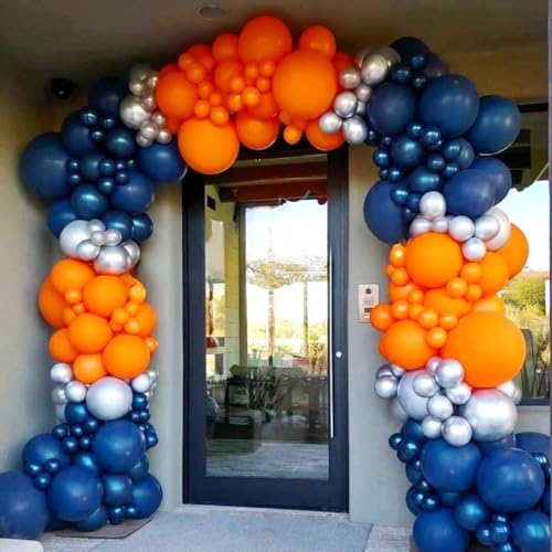 Image of Orange and Blue Balloons, 60 Pcs 12Inch Navy Dark Light Metallic Blue and Matt Orange Latex Helium Balloon for Cartoon Kids Boy Men Birthdays Graduation Baby Shower Basketball Theme Party Decorations
