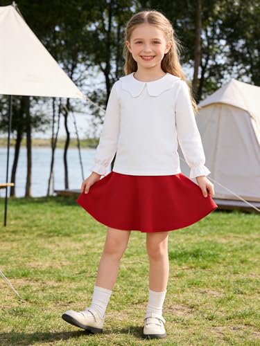 Image of 12M-14Y Toddler Baby Girls Peter Pan Collar Blouse Kids Girl Solid Color Puff Sleeve T-Shirts Casual Tee Tops