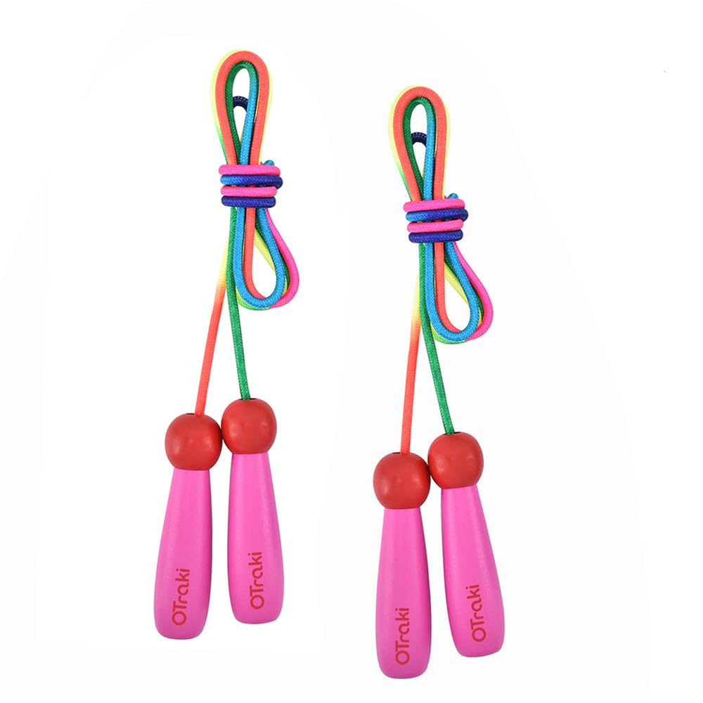 OTraki 2PCS Skipping Rope Kids 2.6M/8.5FT Jump Rope for Children Adjustable Cotton Jumping Rope with Wooden Handle for Fitness Training Outdoor Activities