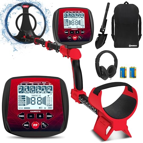 KAIWEETS Detector de Metales Profesional, 6 Modos Detector de Oro para Adultos y Niños, Metal Detector Portátil, Pinpoint, Modo de Memoria, IP68 Bobina Impermeable con Pala y Auricular