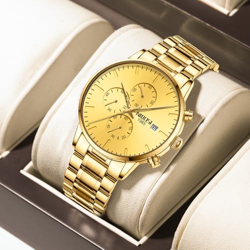 Image of NIBOSI Men's Watches Analog Minimalist Black Dial Watch for Man Business Chronograph Casual Watches Stainless Steel Strap Date