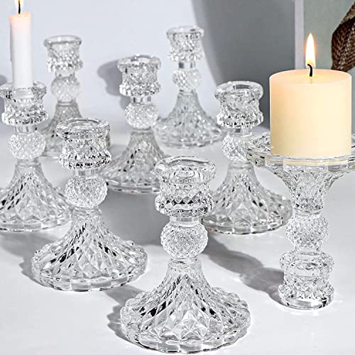 DARJEN Candlestick Holders Set 12Pcs 4 H Taper Candle Holders Bulk Clear Glass Candle Holders for Wedding Spring Party Romantic Dinner Festival & Windowsill Decor