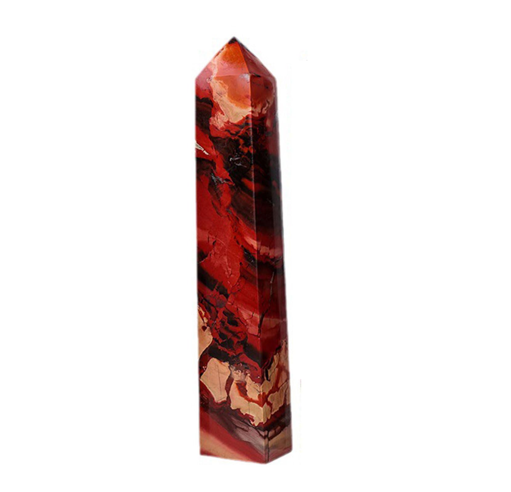 QWZTAEOZA Red Jasper Single Pointed Four-Sided Column Large Crystal Wand Tower Demagnetizing Stone Pillar Home Decor,19~21cm