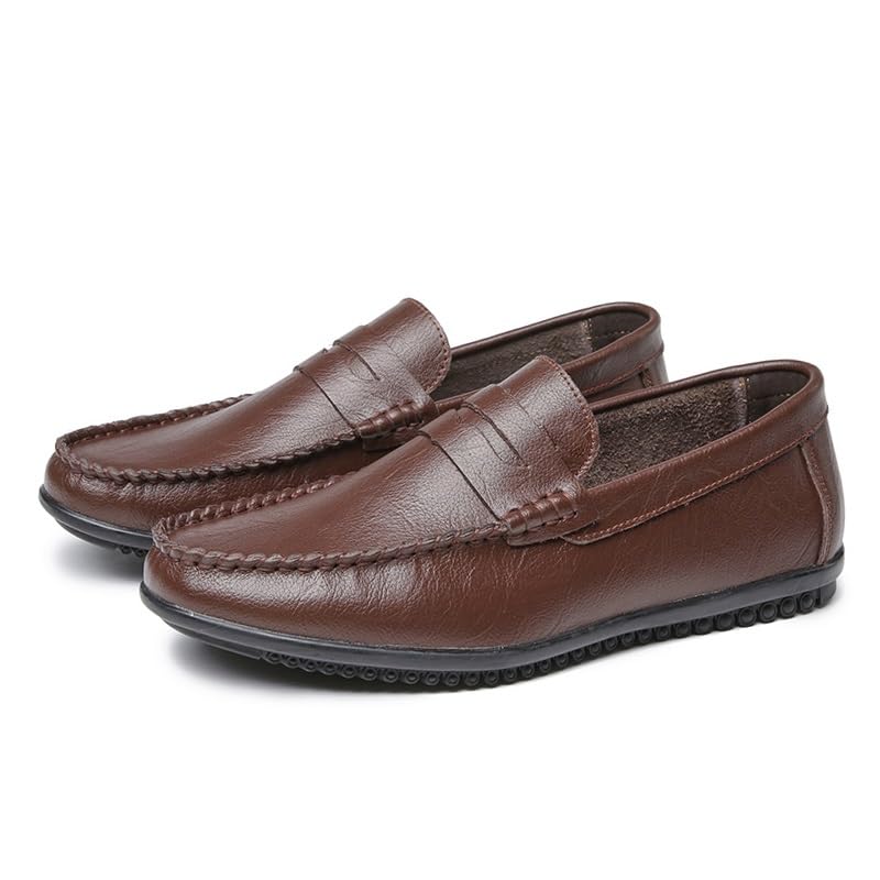 Men's Loafers Shoes Solid Color Round Toe Leather Penny Loafers Anti-Slip Comfortable Flexible Walking Slip-ons3