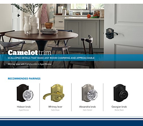 Schlage Custom Fc21 Hob 622 Cam Hobson Glass Knob With Camelot Trim Hall-Closet And Bed-Bath Lock, Matte Black #TOP5