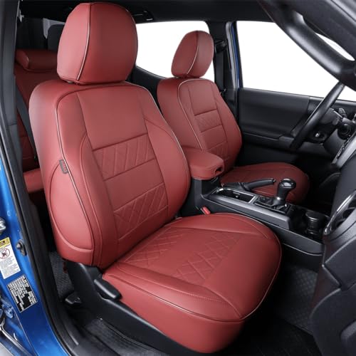 Image of EKR Custom Fit Tacoma Car Seat Covers for Toyota Tacoma 2024 2025 2026 Xtra Cab SR - Full Set,Faux Leather(Burgundy)
