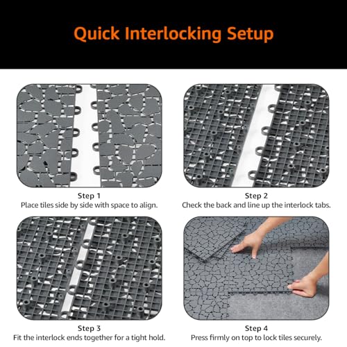 Image of Amazon Basics Interlocking Pebble Effect Floor Tiles - Natural Grey Design for Indoor & Outdoor Use, Maintain