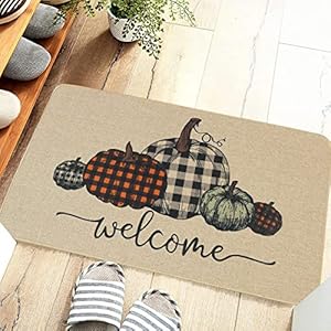 ONWAY Fall Pumpkin Buffalo Plaid Door Mat Seasonal Autumn Harvest Thanksgiving Decorative Doormat Welcome Floor Mat for Indoor Outdoor 17 x 29 Inch ONWAY Fall Pumpkin Buffalo Plaid Door Mat Seasonal Autumn Harvest Thanksgiving Decorative Doormat Welcome Floor Mat for Indoor Outdoor 17 x 29 Inch