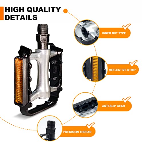 Mountain Bike Pedals,Road/Mtb Flat Pedals, Non-Slip Lightweight Aluminum Alloy Bicycle Pedals, Fits 9/16" Road Mountain Bmx Mtb Bike Pedal(Sliver) #TOP1