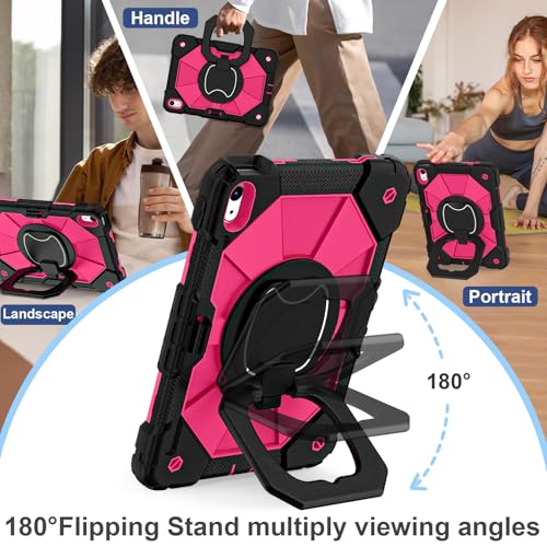Image of Scnioy Case for iPad (A16) 11th Generation 11 Inch (2025) / iPad 10th Generation Case 10.9 Inch (2022) with 360 Rotating Stand Screen Protector Pen Holder Shoulder Strap, Black Pink