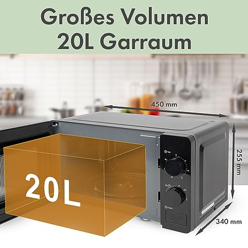 Bomann® Mikrowelle mit 20L Garraum & Garraumbeleuchtung | Microwave mit 6 Leistungsstufen | Microwellengerät mit 30-Min.-Timer | Microwelle mit Ø24,5 cm Drehteller | 700W | MW 6014 CB schwarz