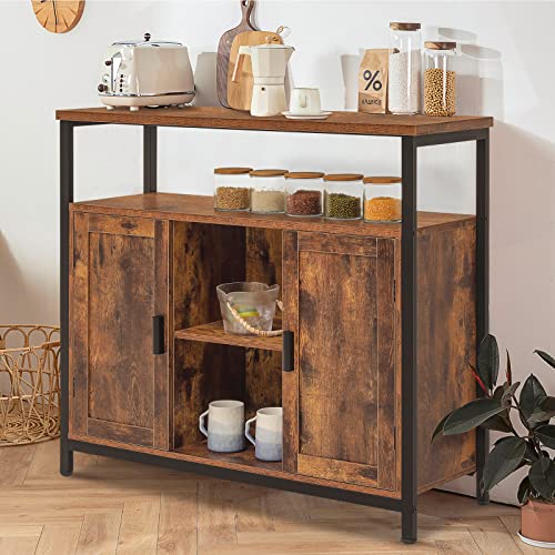 Usikey Storage Cabinet With 2 Doors, Buffet Cabinet, Kitchen Cabinet With Adjustable Shelves, Open Compartment, Storage Sideboard, For Dining Room, Living Room, Bedroom, Rustic Brown #TOP3