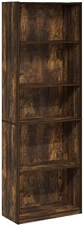 Furinno GEHRY Book Shelf, 5-Tier Bookshelf with Open Shelf, Standing Bookcase with Adjustable Shelves, 11.6 x 24.8 x 71.4, for Living Room, Bedroom, Home Office, Amber Pine