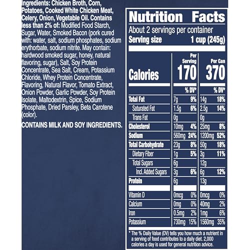 Image of Progresso Chicken Corn Chowder, Reduced Sodium Canned Soup, 18.5 oz | 25% Less Sodium Than Progresso Rich & Hearty Chicken Corn Chowder, White Chicken Meat, Corn, Potatoes & Celery, 170 Calories