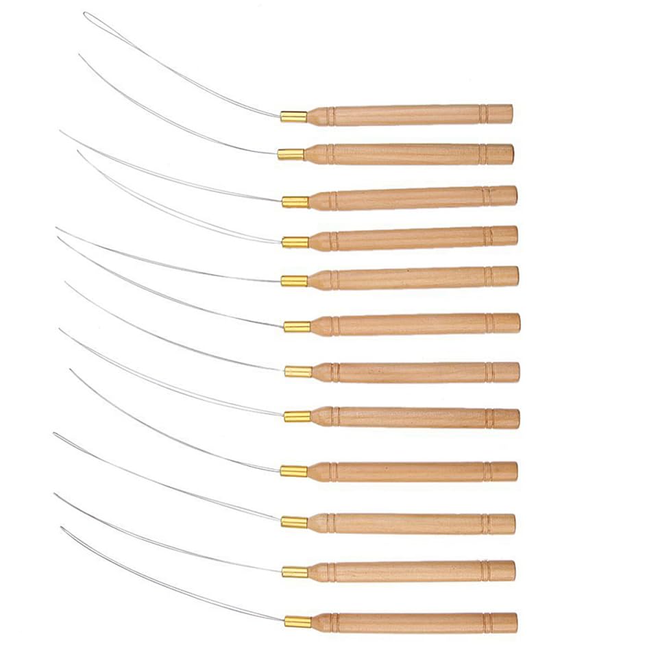 Wooden Crochet Hair Extension Hook Tool with Metal Needle Comfortable Anti-Slip Handle Hair Braiding and Loop Threader