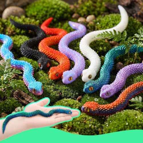 Image of 9Pcs 12in 3D Printed Snake Toys Flexible 3D Printed Animals for Home Desk Decor Christmas Fidget Toys Gifts