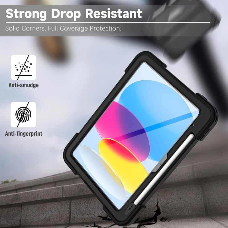Lunivop Funda Compatible con iPad (A16) de 11ª/10ª generación de 11/11.9 Pulgadas 2025/2022, Impermeable, a Prueba de Polvo, Soporte Giratorio de 360°, Correa de Mano, Protector de Pantalla Integrado