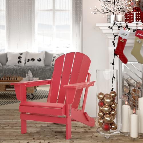TORVA Folding Adirondack Chair,Fire Pit Chair,Patio Outdoor Chairs All-Weather Proof HDPE Resin for BBQ Beach Deck Garden Lawn Backyard(Red Color)
