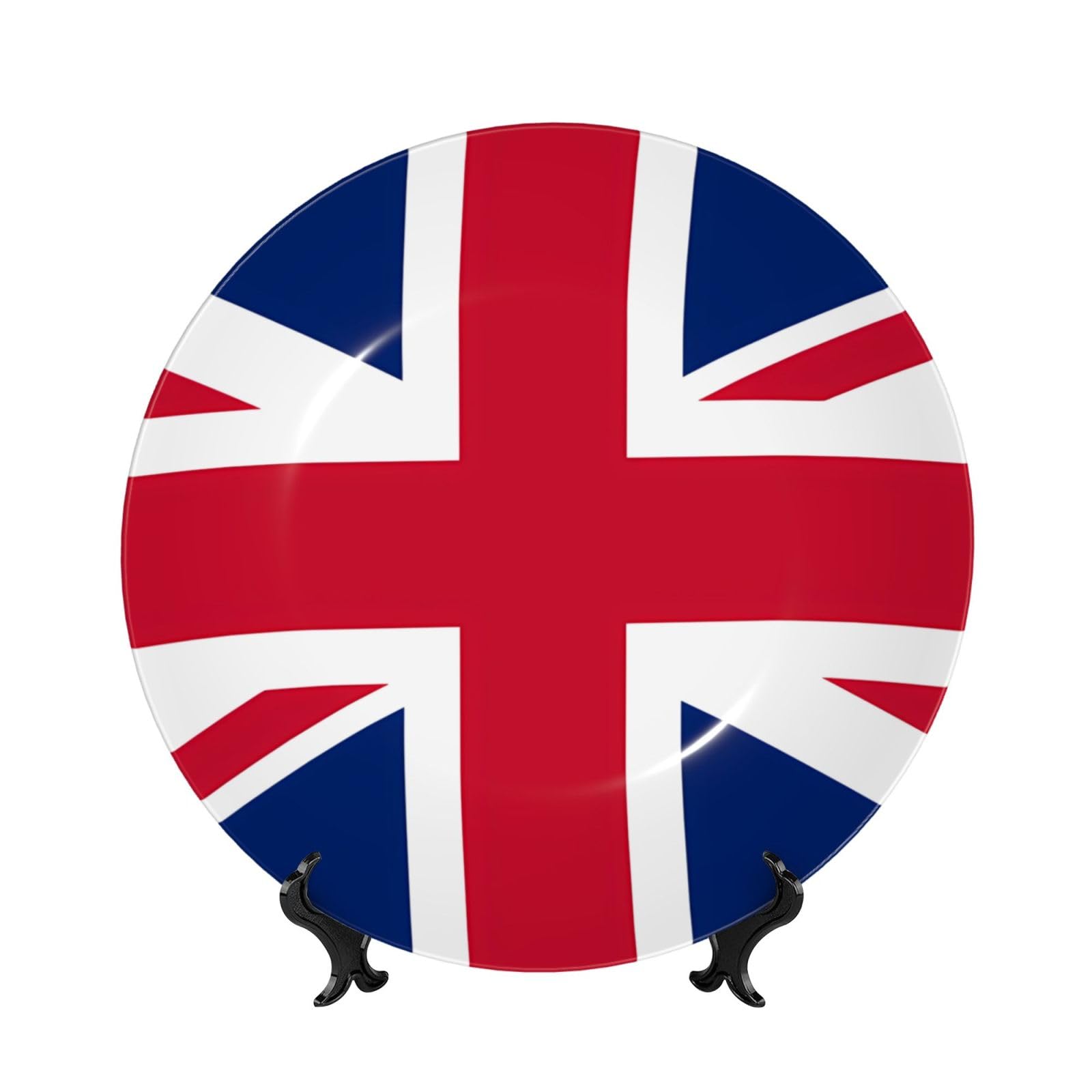 SXZVVBN British flag Bone China Decorative Plate Art with Stand Removable Adhesive Hanging for Home Office 8in（20cm）