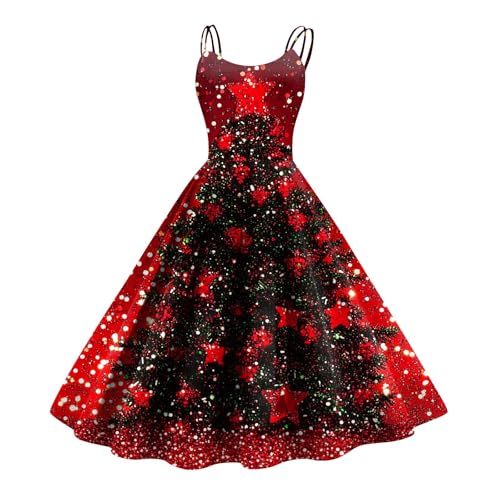 SCBFDI Weihnachtskleider Damen Sexy, Frauen, Kleid Weihnachts Entwürfe Sleeveless Clubbing Midi Off Shoulder Spaghettiträger Passform Schneeflocke...