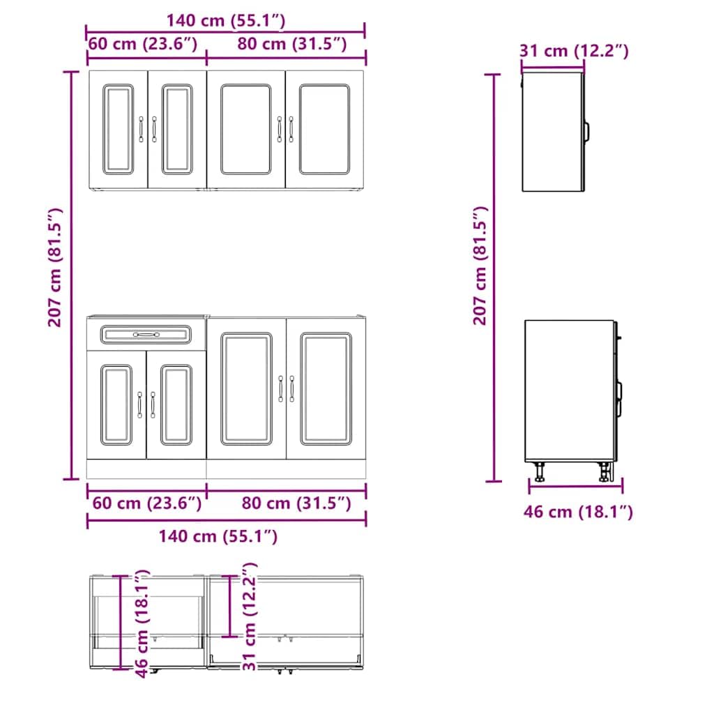 vidaXL Mueble de Cocina Kalmar Negra 4 Piezas Madera contrachapada, Conjunto de Unidades de Cocina, Conjunto de gabinetes, Estante de Almacenamiento