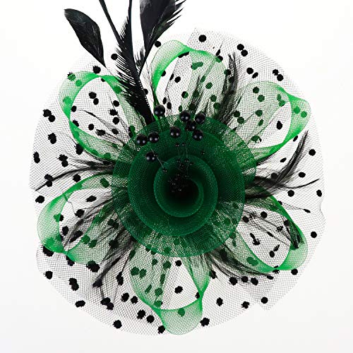 Image of DRESHOW Fascinators Hat Flower Mesh Ribbons Feathers on a Headband and a Clip Tea Party Headwear for Girls and Women
