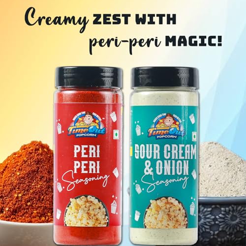 Image of Time Out Popcorn Peri Peri and Sour Cream n Onion Seasoning, Multi-Purpose Powder, Popcorn and Snacks Flavoring,Pack of 2, 100g Each