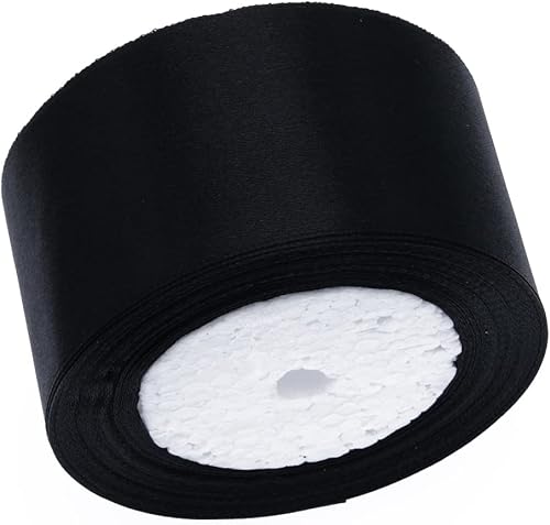 Miniatura 2 de UORIBB Cinta de satén negra, 2 pulgadas de ancho, 25 yardas de tela, para envolver regalos, bodas, fiestas, cabello, manualidades, hacer lazos,
