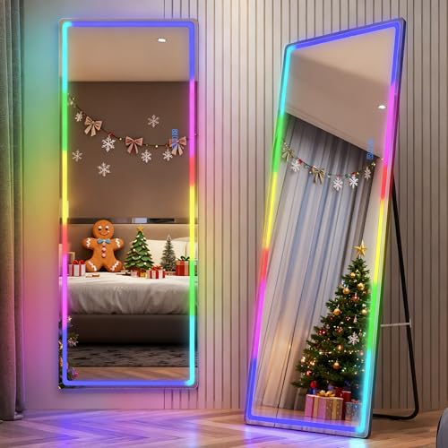 LVSOMT RGB Ganzkörperspiegel mit Beleuchtung, 153x50cm Standspiegel Ganzkörperspiegel Ohne Rahmen,...