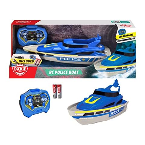 Dickie Toys - RC Polizei-Boot - ferngesteuertes Spielzeug-Boot in Polizei-Design ab 6 Jahren, Schiff mit Fernbedienung und Batterien für Kinder und Erwachsene, Mehrfarbig, 201107003 Cover