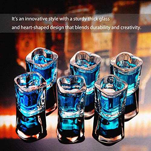 Valeways Shot Glasses, 2Oz Heavy Base Shot Glasses Sets Of 6/Heart Shaped Clear Shot Glass/Tequila Shots/Square Shot Glasses/Espresso Shot Glass/Bulk Shot Glasses #TOP3