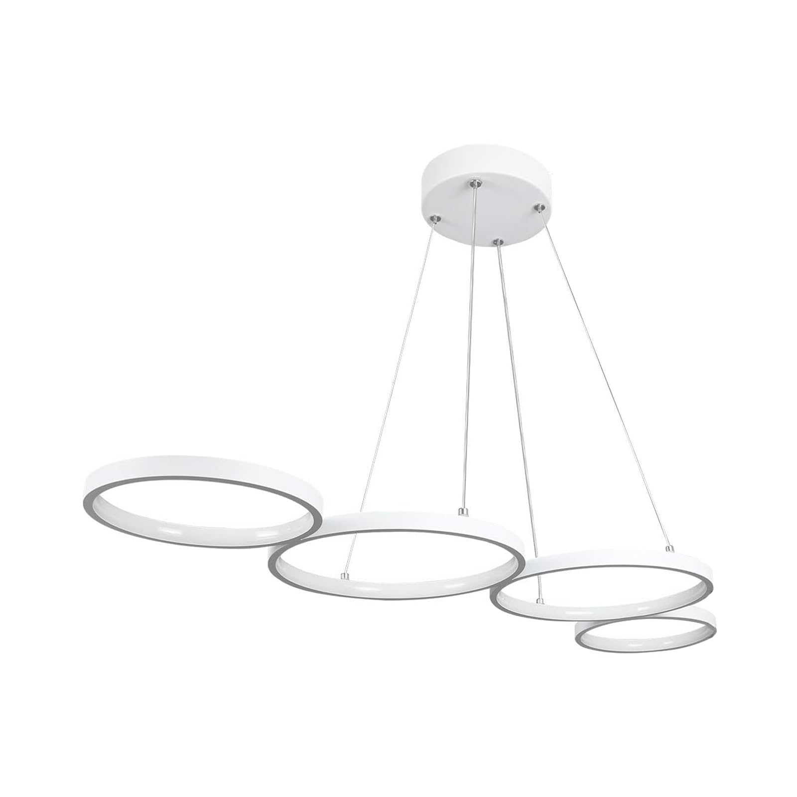 GBLY Lampa wisząca LED do jadalni, 88 cm, biała, nowoczesna, z 4 pierścieniami, ściemniana, z pilotem zdalnego sterowania, do salonu, sypialni