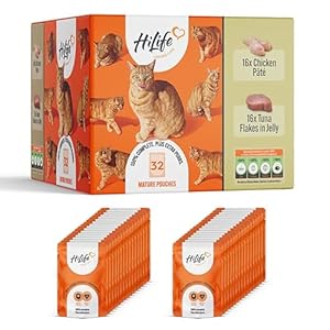 HiLife it’s only natural The Big Mature One Complete Wet Cat Food for Senior Cats, Chicken Terrine/Tuna Terrine, Grain Free & Made With 100% Natural Ingredients (32 Pouches x 70g)