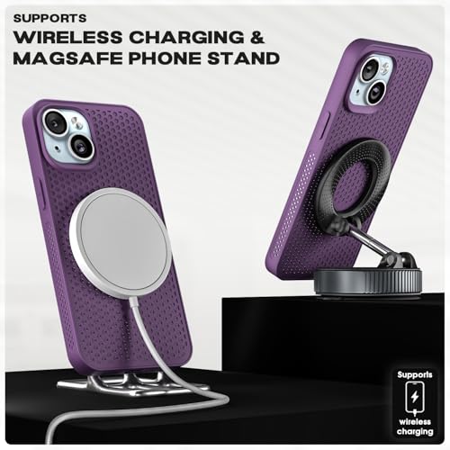 Image of Outlouders Back Cover for iPhone 15 Plus | Honeycomb Cooling Design | Silicone Heat Dissipation | Mag-Safe Compatible | Shockproof Camera Protection Bumper Case (Purple Mag-Safe)