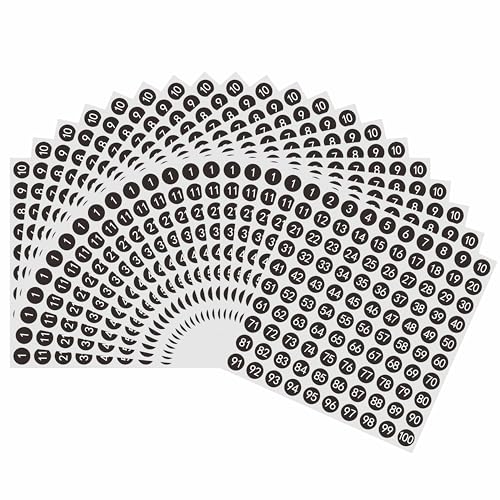 HYBSK 2000 étiquettes numérotées 1 à 100 point 0.4 po (20 feuilles, noir)