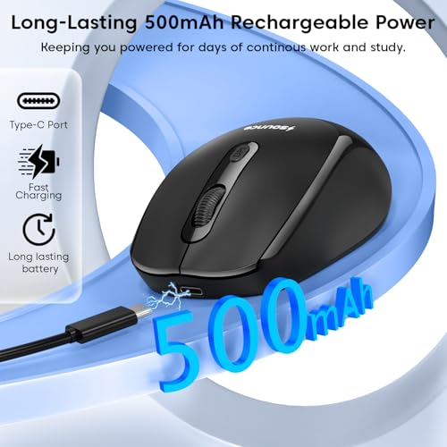 Image of Sounce Quantum Wireless Mouse 800 /1200 /1600 DPI with 500 mAh Rechargeable Battery, Silent Click Buttons, 2.4GHz USB Nano Receiver, Ergonomic Compact Design for Laptop, PC & Office Use (Black)