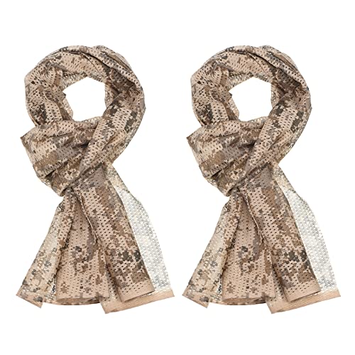 PATIKIL 63"x20" Camouflage Netting Camo Scarf, 2 Pack Camo Netting Veil Desert Mesh Scarves for Outdoor Sports Desert Digital