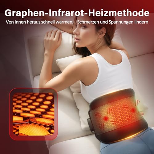 Comfytemp Infrarot Wärmegürtel Rücken Massagegerät mit 36Wh Akku,10 Wärmestufen 5 Vibrationmoden Kontrolle per Knopfdruck und App, 27X155cm Groß Kabellos Heizgürtel Abschaltautomatik Rückenwärmer XXL
