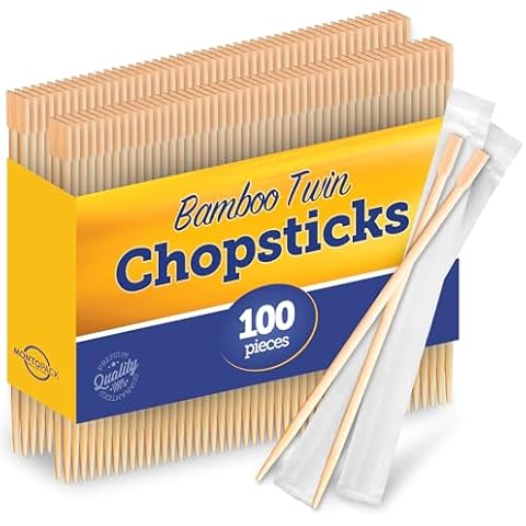 MontoPack Individually Wrapped Twin Chopsticks | Bulk 100 Pack Disposable Wooden Chopsticks | Chinese Bamboo Splinter-Free Party Utensil for Sushi, Rice, Noodles & All Asian, Japanese, Korean Dishes Cover