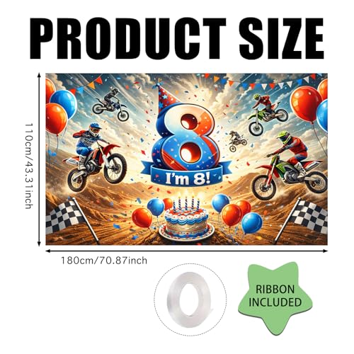 Image of Nuxovilar Happy 8th Birthday Banner Backdrop 71 inchx43 Polyester