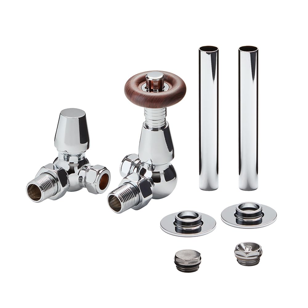 Milano Chrome Corner Heated Towel Rail Radiator Thermostatic Lockshield Valve Pipe Sleeve
