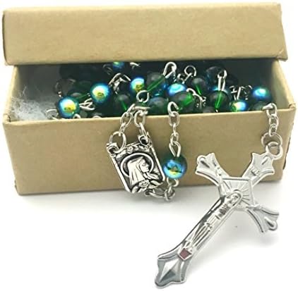 Sunburst Green Evil Eye Rosary - Stunning Traditional Christian/Catholic Gift Prayer Beads in Nondenominational Gift Box - Rosario Verde